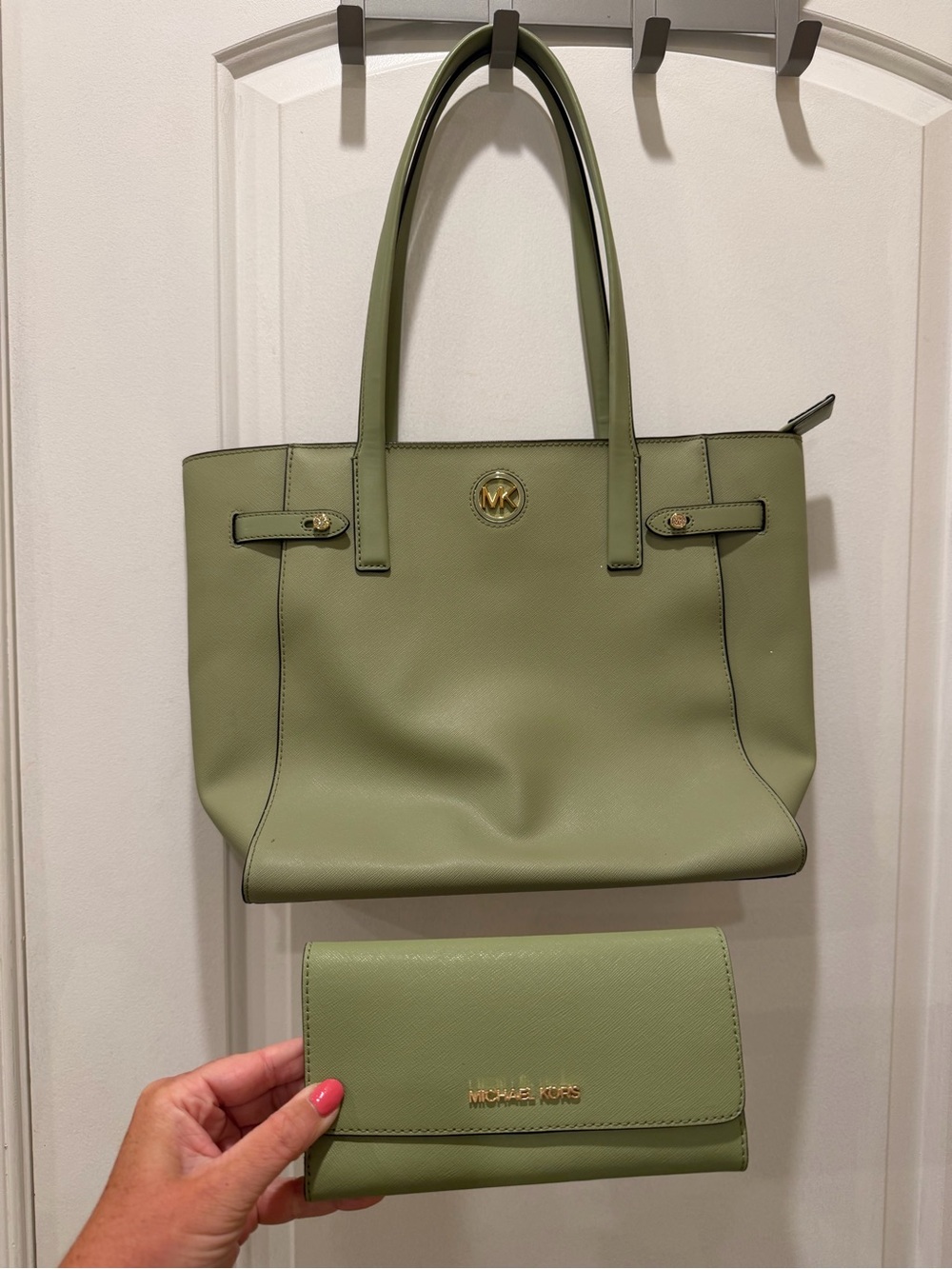 Michael Kors Olive Green Saffiano Tote with Matching Wallet
